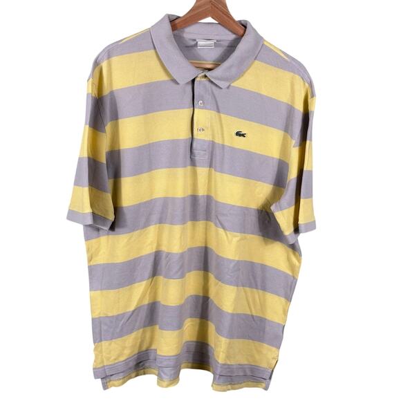 Lacoste Men's Size 8 Yellow Gray Classic Striped Casual Everyday Golf Polo Shirt - Picture 1 of 9